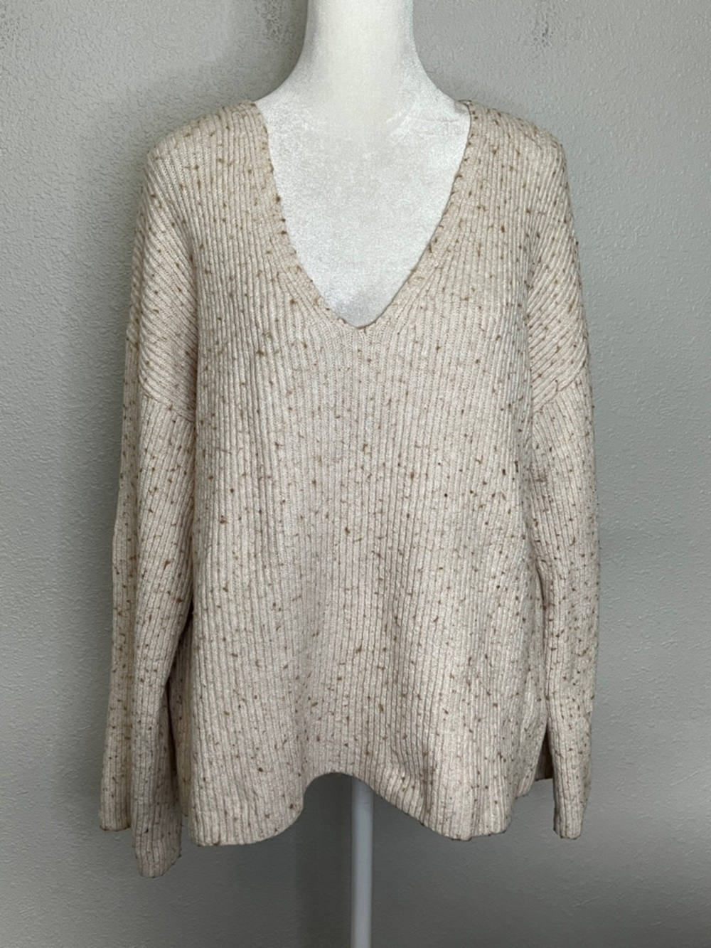 Treasure & Bond VNeck Sweater Speckled Oatmeal Size Small